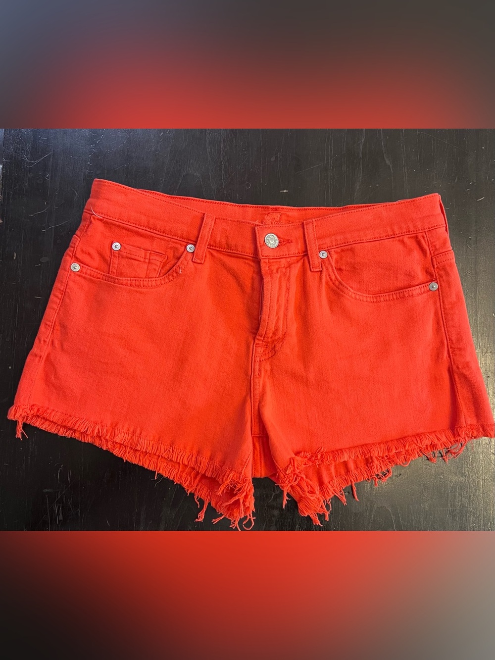 7 FOR ALL MANKIND Red Orange distressed Stretchy denim
Shorts.
